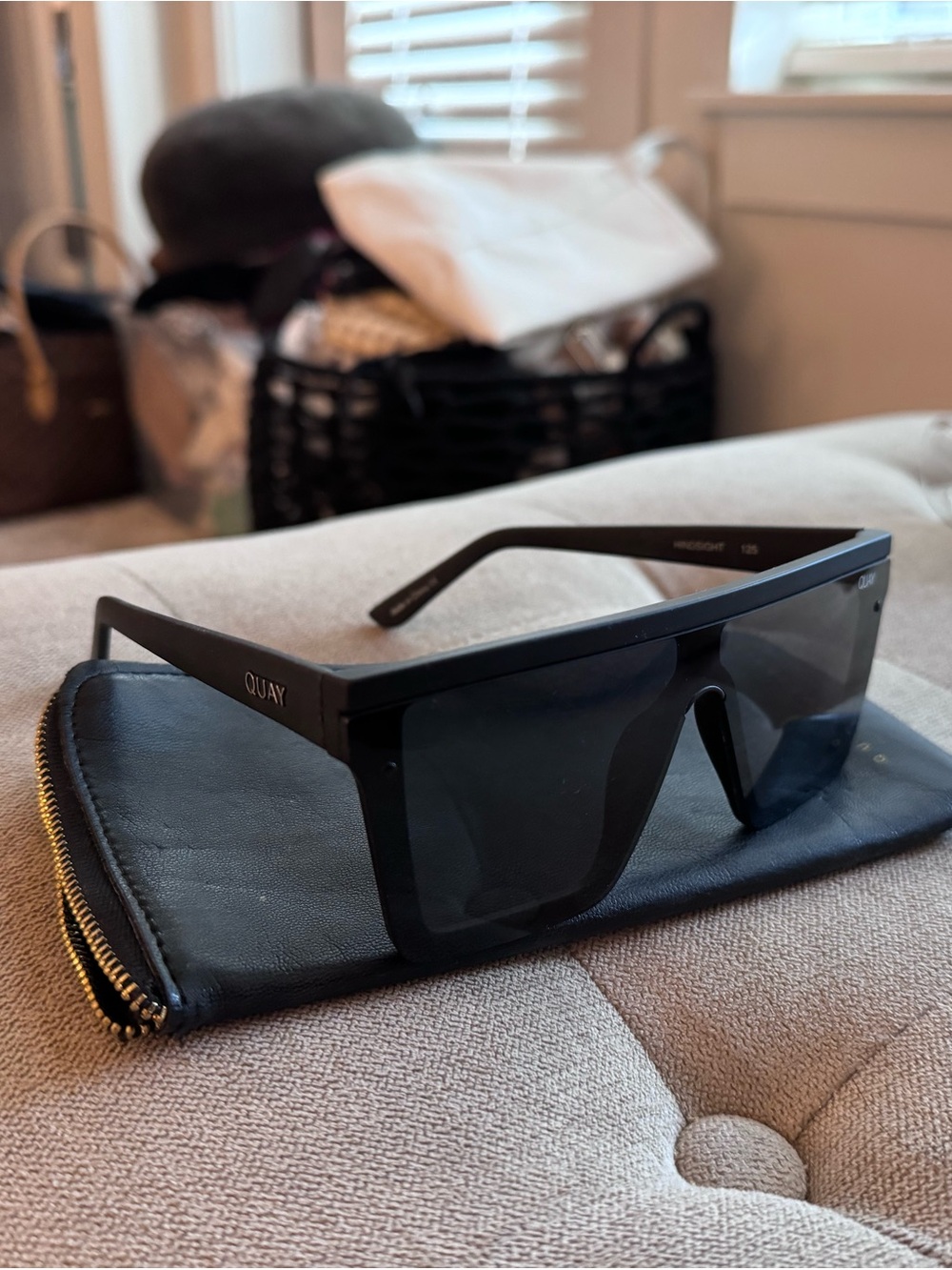 Quay Australia Matte Black Shield Sunglasses and Quay Case